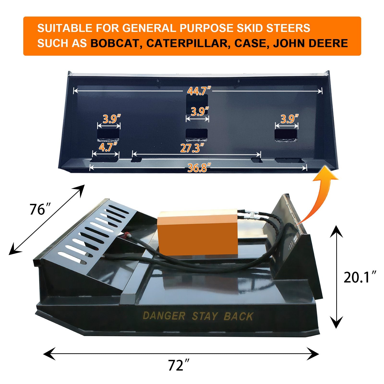 skid steer hydraulic brush cutter length of each part
