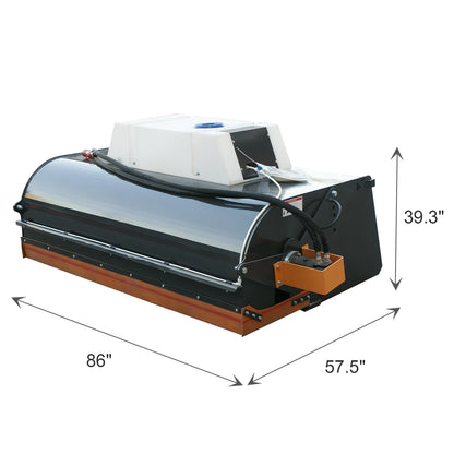 72 Inch Hydraulic Box Broom Sweeper (90 liter water tank) for Skid Steer - Sweeping Tool