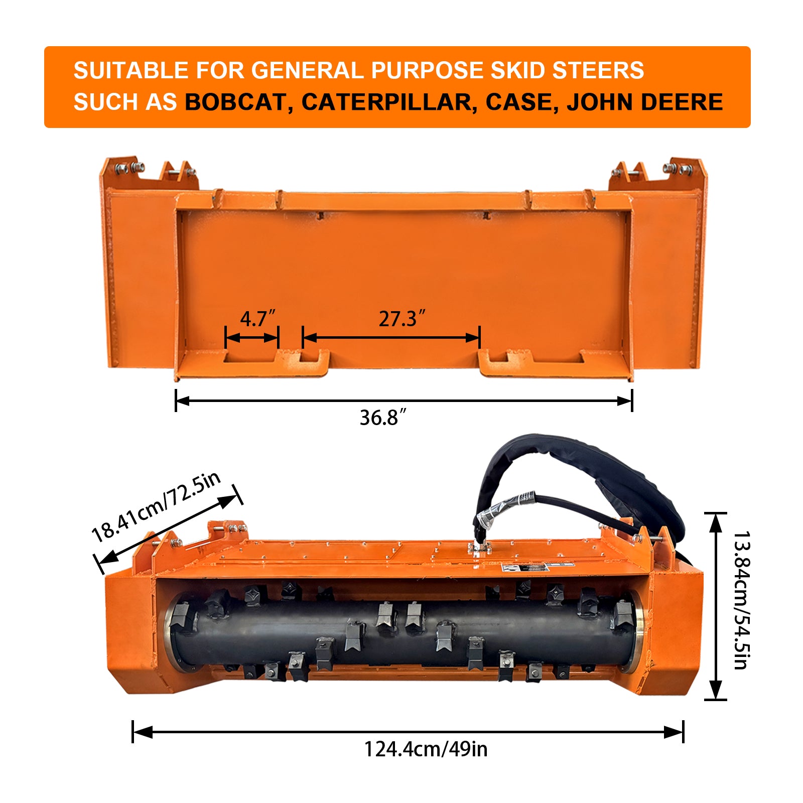 60 Inch Hydraulic Drum Mulcher for Skid Steer - 15-30 GPM, Land