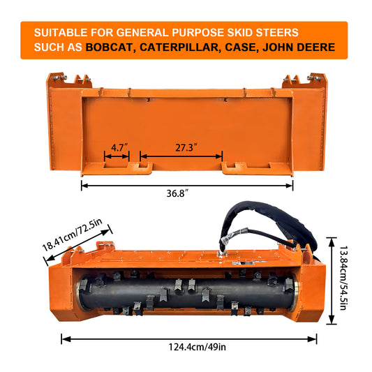 skid steer drum mulcher detailed dimensions